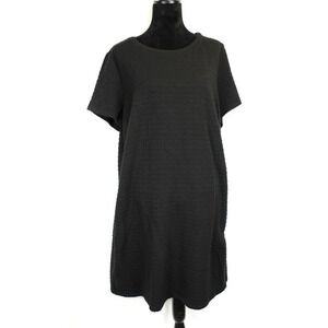 Michael Kors Sheath Dress Women 2X Minimalist Short Sleeve Stretch Texture Black